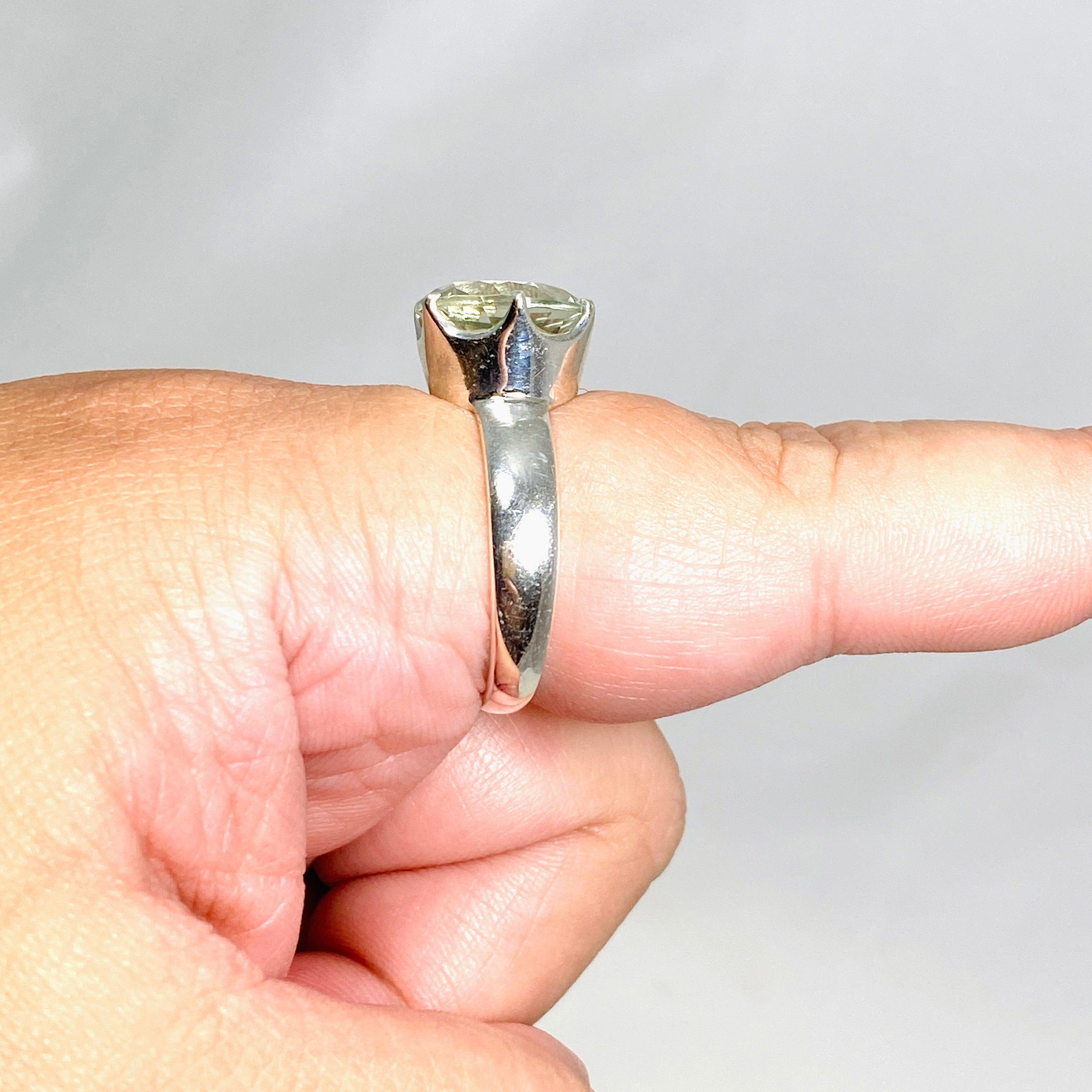 Natural Prasiolite (Green Amethyst) Faceted Round Ring - Size 12 - PRGJ415 - Perfect for Engagement, Wedding & Special Occasions