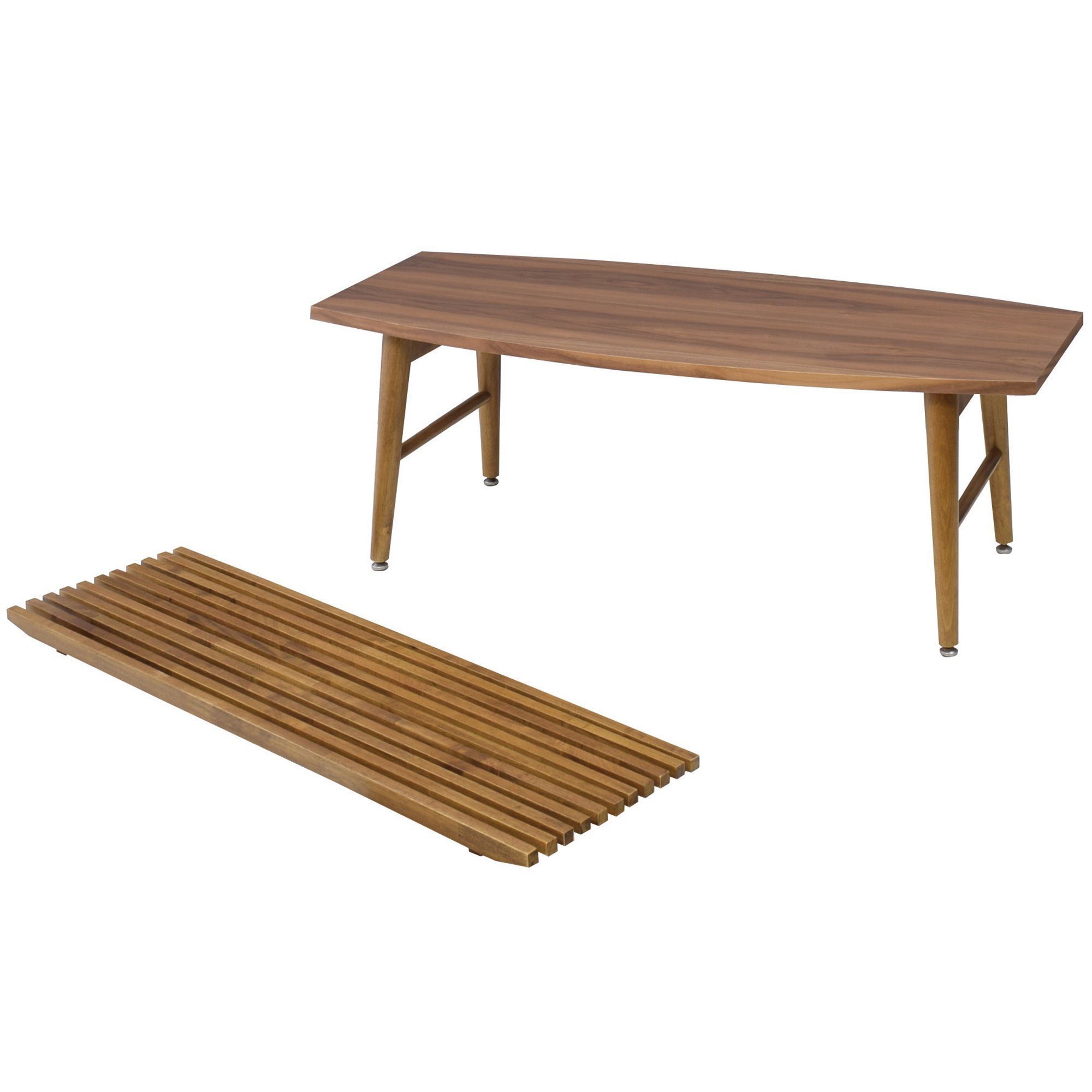 AZUMAYA Folding Legs Wooden Coffee Table with Removable Under Shelf - Compact Side Table for Small Spaces, Living Room, Bedroom or Office Use