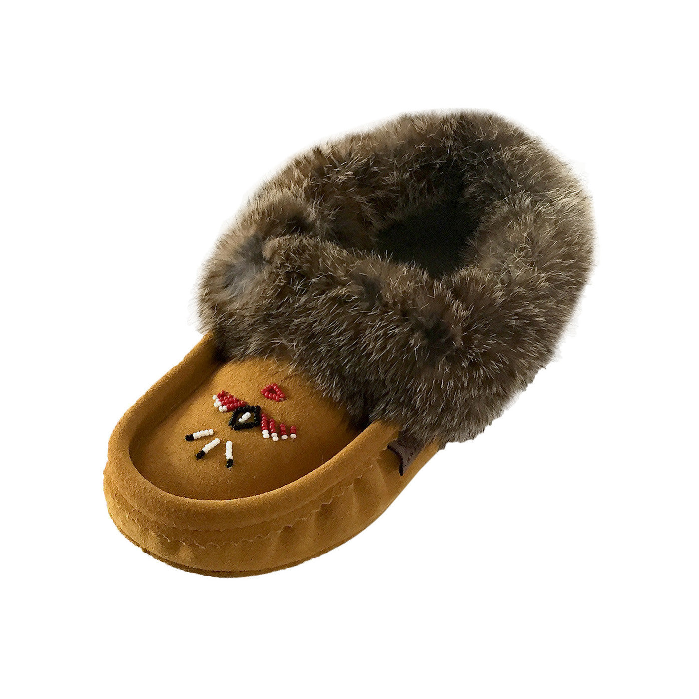 Women's Soft Rabbit Fur Thunderbird Beaded Moccasins - Comfortable Native American Style Slippers for Winter Indoor/Outdoor Wear