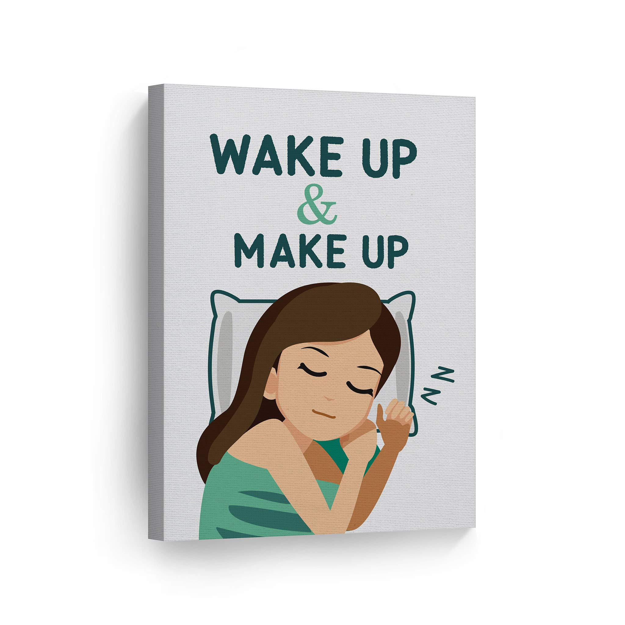 Smile Art Design Wake Up Make Up Canvas Print - Funny Bathroom Wall Decor, Nursery Wall Art, Home Decoration - Ready to Hang (22x15 inches, Made in USA) - Perfect for Bathrooms, Bedrooms, and Kids' Rooms