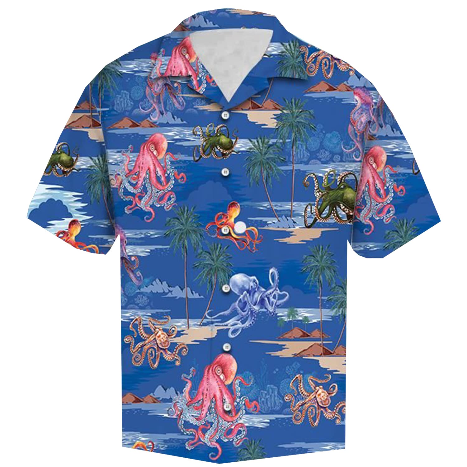 Men's Tropical Octopus Hawaiian Shirt - Short Sleeve Button Down Casual Shirt for Beach Vacation, Summer Party & Hawaiian Theme Events