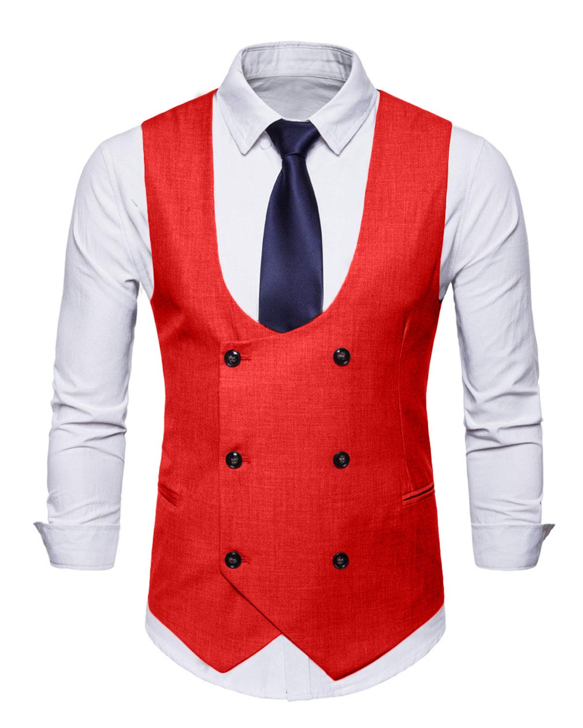 MllesReve Men's Slim Fit Waistcoat - U Neck Double Breasted Suit Vest for Formal Wear, Wedding & Business Attire