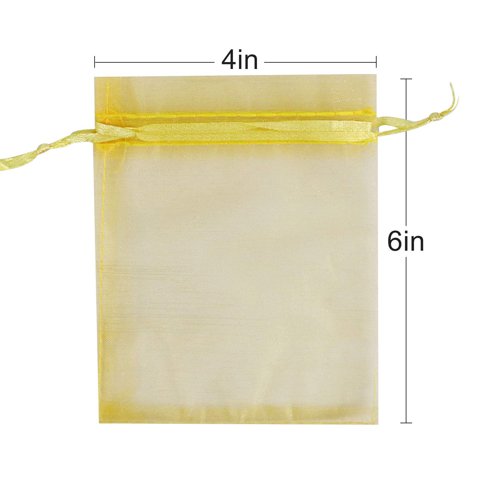 100Pcs 4x6 Inches Golden Organza Gift Bags with Drawstring - Small Mesh Bags for Christmas Favors, Wedding Party Favors, Jewelry Packaging & DIY Crafts