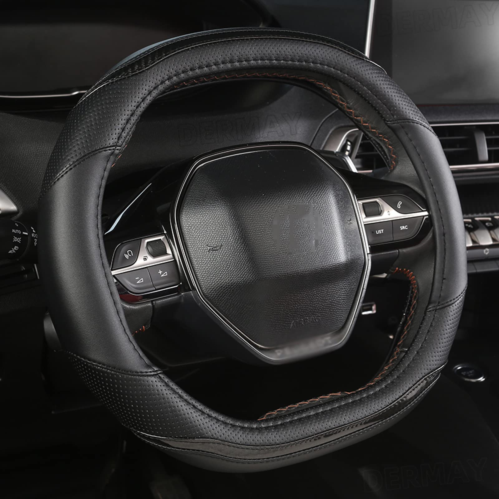 Peugeot 2008 2019-2020 & e2008 2020 Steering Wheel Cover - Premium Carbon Fiber & PU Leather Car Accessory for Enhanced Grip & Comfort - Perfect for Daily Commuting & Long Road Trips