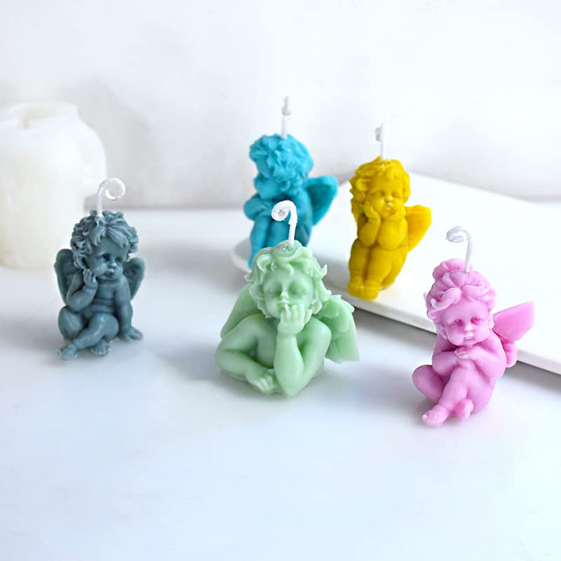 5Pcs 3D Angel Candle Silicone Molds - DIY Candle Making, Gypsum Resin Statues & Home Decor - Perfect for Christmas, Wedding, Gift & Craft Projects