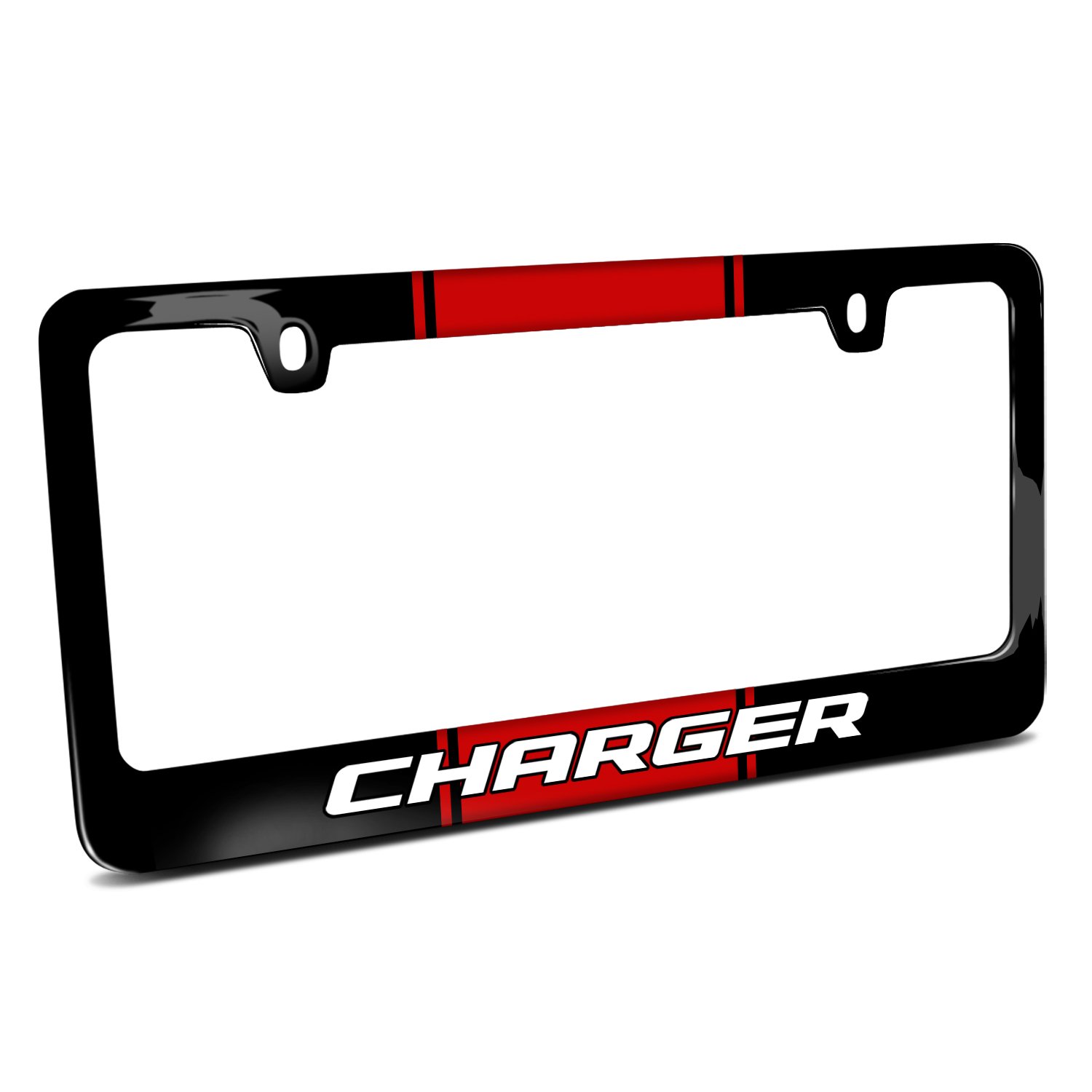 Dodge Charger Racing Stripe Black Metal License Plate Frame - Durable & Stylish Car Accessory for Dodge Charger Owners - Perfect for Car Shows, Racing Events & Custom Vehicle Upgrades