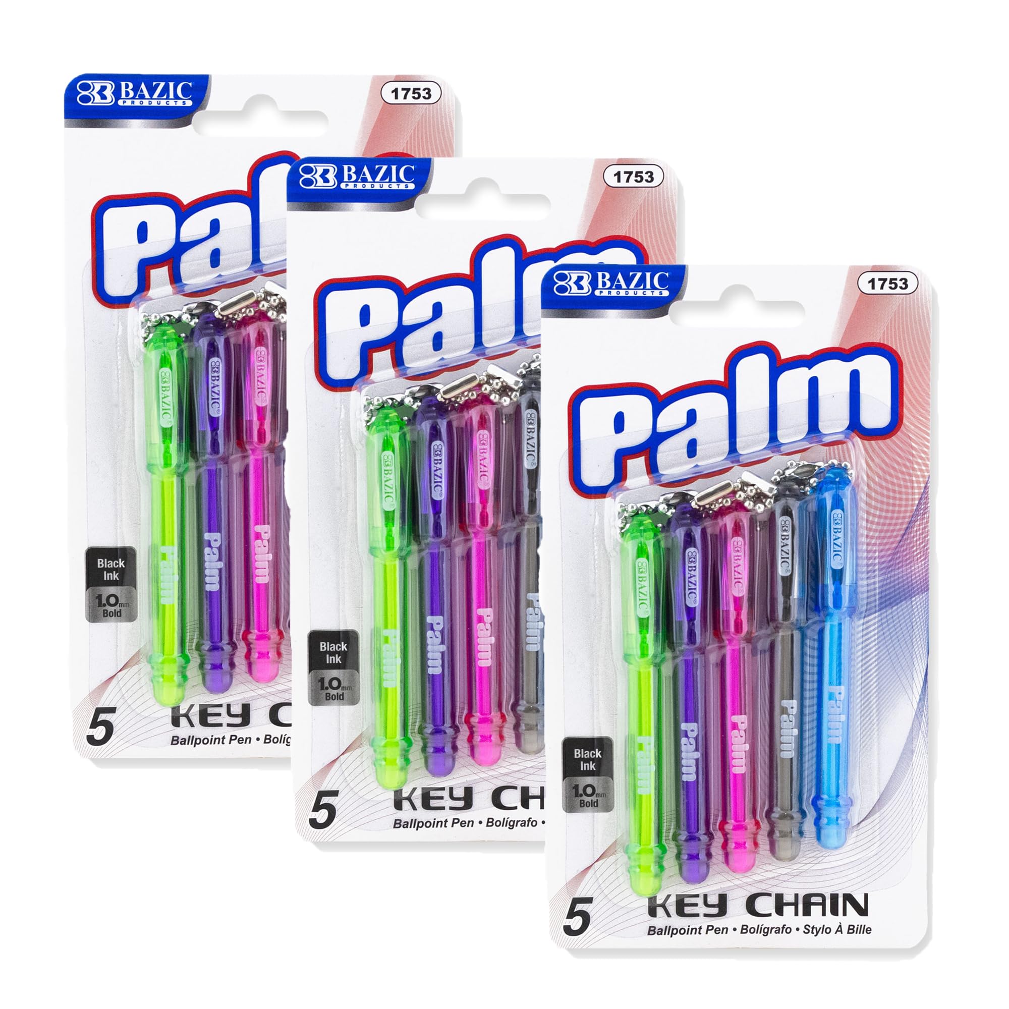 BAZIC Ballpoint Pen Palm Mini Pens with Key Ring - 1.0mm Bold Black Ink Smooth Writing Pens for Office, School, Teacher (5/Pack, 3-Packs) | Perfect for Note Taking, Gift Giving & Everyday Carry