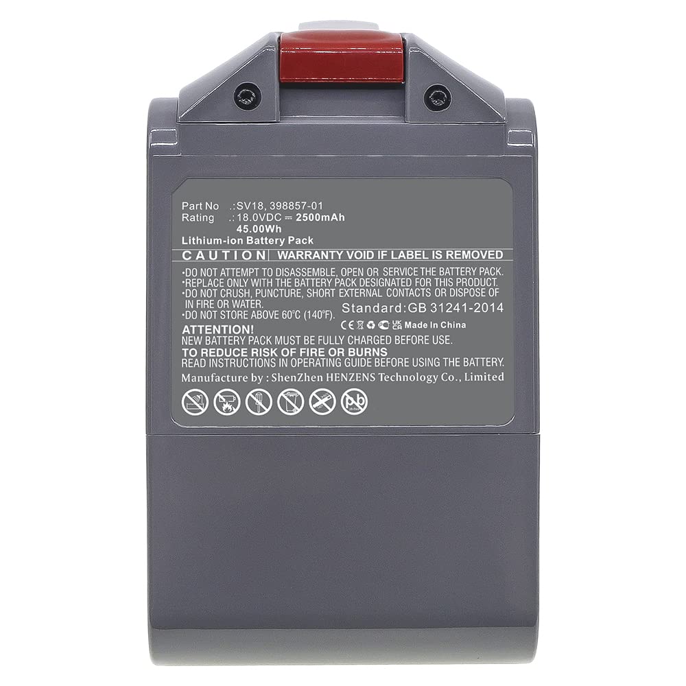 Synergy Digital 18V 2500mAh Li-ion Vacuum Cleaner Battery - Compatible with Dyson V12 Slim Vacuum (Replacement for Dyson SV18 Battery) | Ultra High Capacity | Perfect for Home Cleaning, Pet Hair Removal & Car Detailing