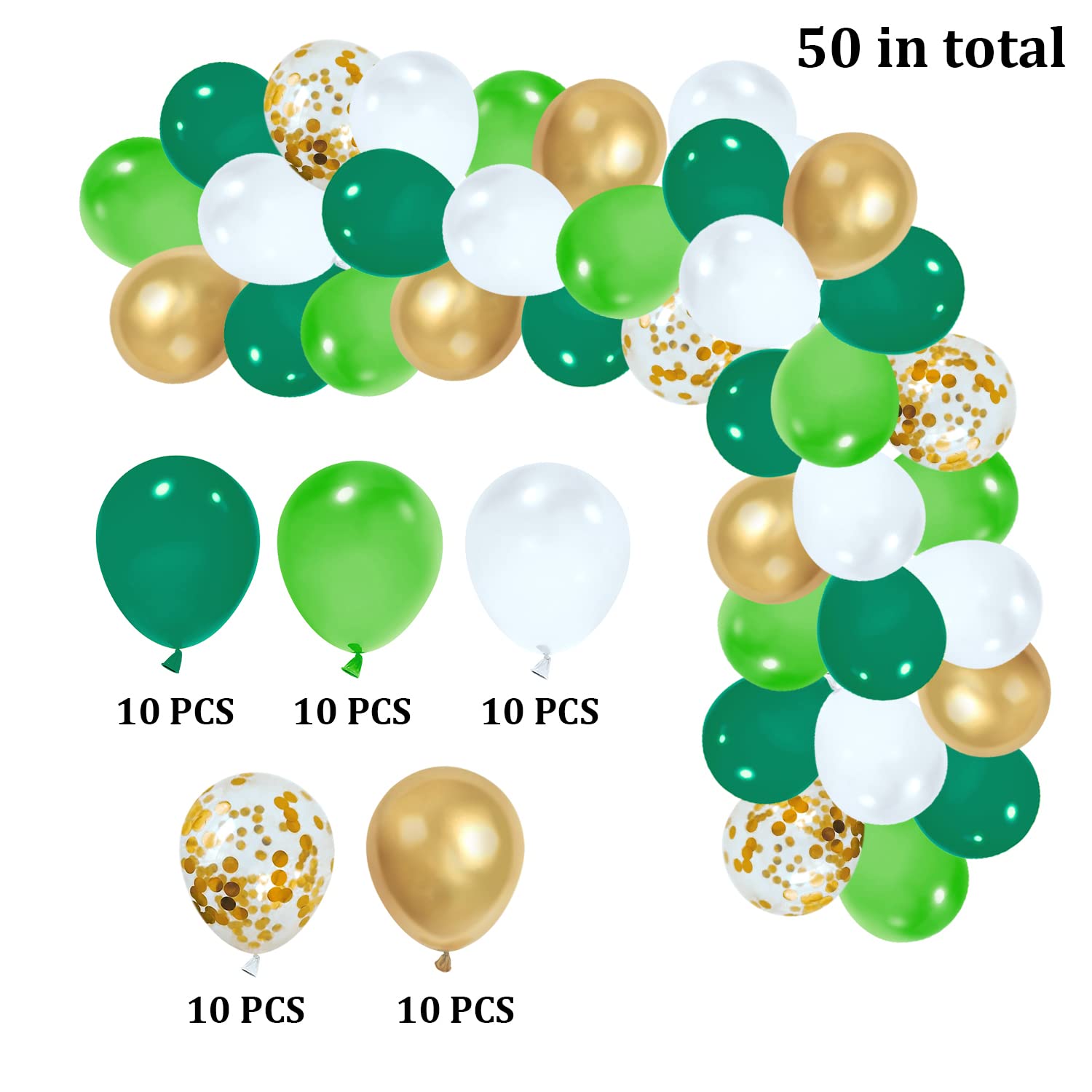 50 Pcs 12 Inch St. Patrick's Day Balloons - Shamrock & Gold Decorations for Irish Themed Parties, Baby Showers, Weddings & Birthday Celebrations - Perfect for Home, Office & Outdoor Decor