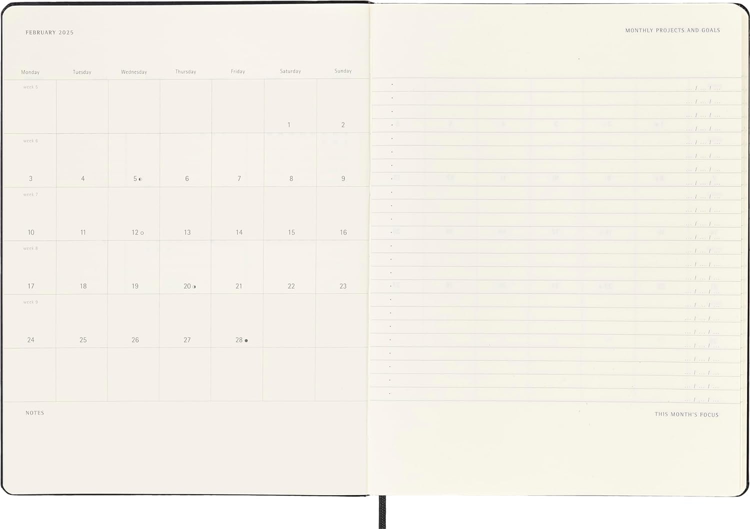 Moleskine PRO 2025 Weekly Planner - 12 Month Vertical Layout, Hard Cover XL (7.5