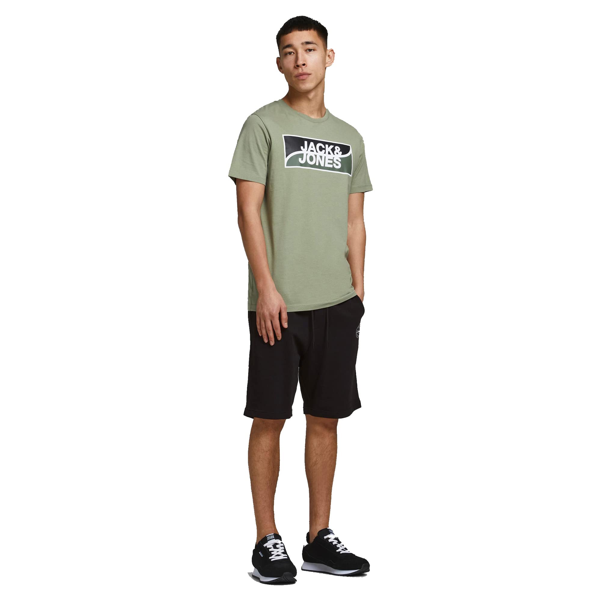 JACK & JONES Men's Adjustable Elastic Waist Shark Print Swim Shorts with Drawstring - Perfect for Beach, Pool, and Summer Vacation
