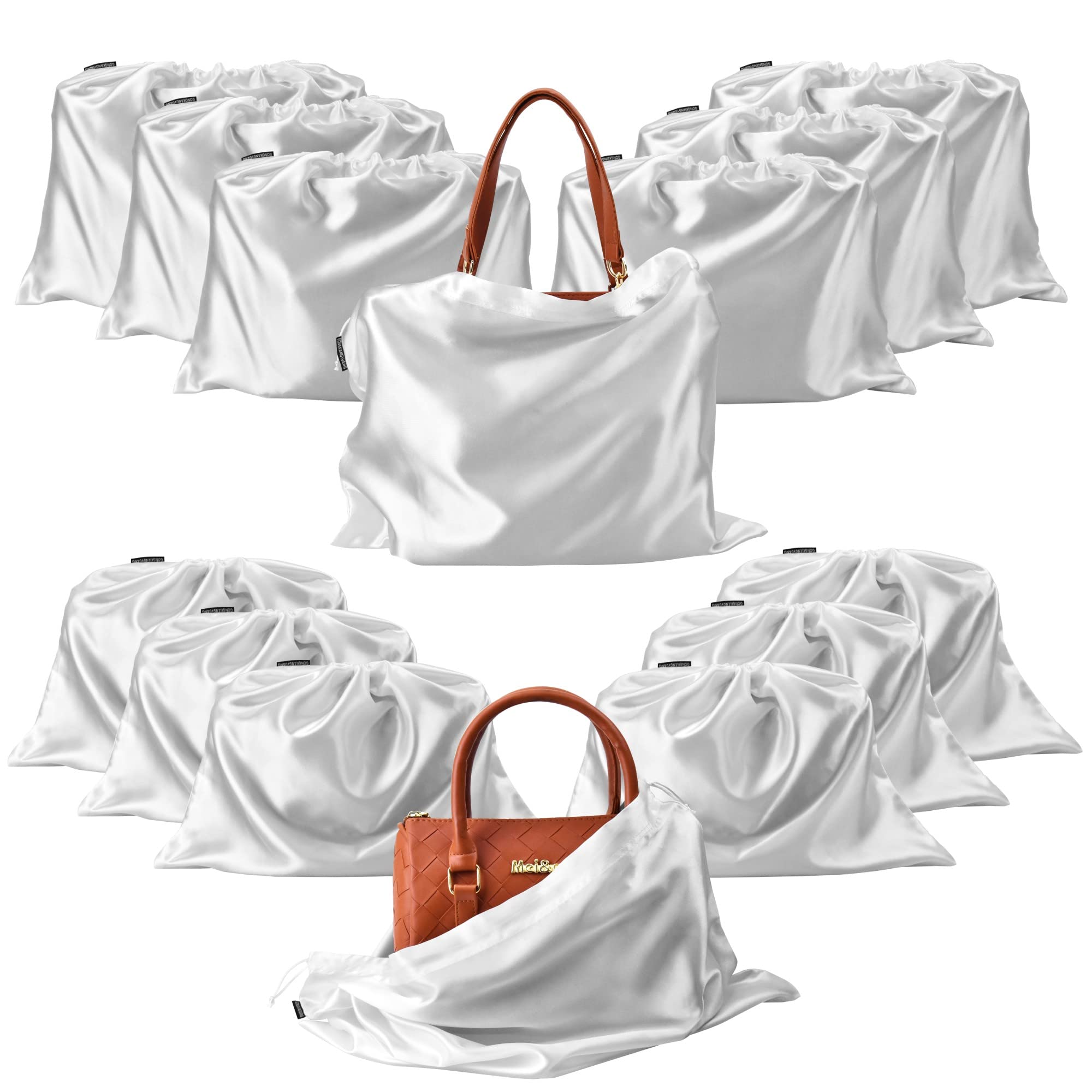 12 Pcs Satin Dust Bags for Purses & Handbags with Drawstring Closure - Premium Handbag Protector & Storage Organizer (White) - Perfect for Travel, Closet Organization & Luxury Bag Protection