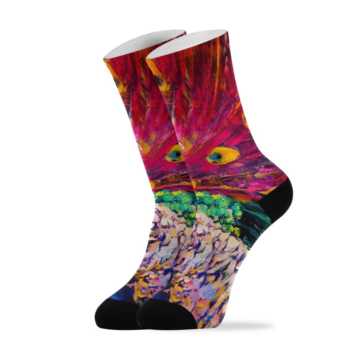 Stylish Watercolor Peacock Crew Socks for Men & Women - Soft Casual Novelty Running Socks (1 Pair) - Perfect for Gym, Jogging & Everyday Wear