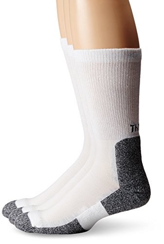 Thorlos Men's Running Light Cushion Crew Socks - 3 Pair Pack (White, Medium) with Helicase Sock Rings - Breathable Athletic Socks for Jogging, Gym Workouts & Daily Comfort