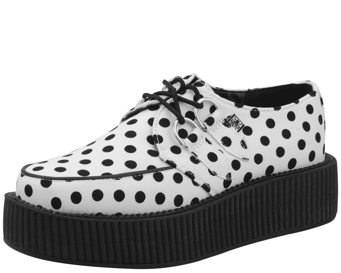T.U.K White & Black Dots Viva Mondo Creeper Shoes - Punk Rock Platform Sneakers for Women & Men, Perfect for Concerts, Nightlife & Alternative Fashion