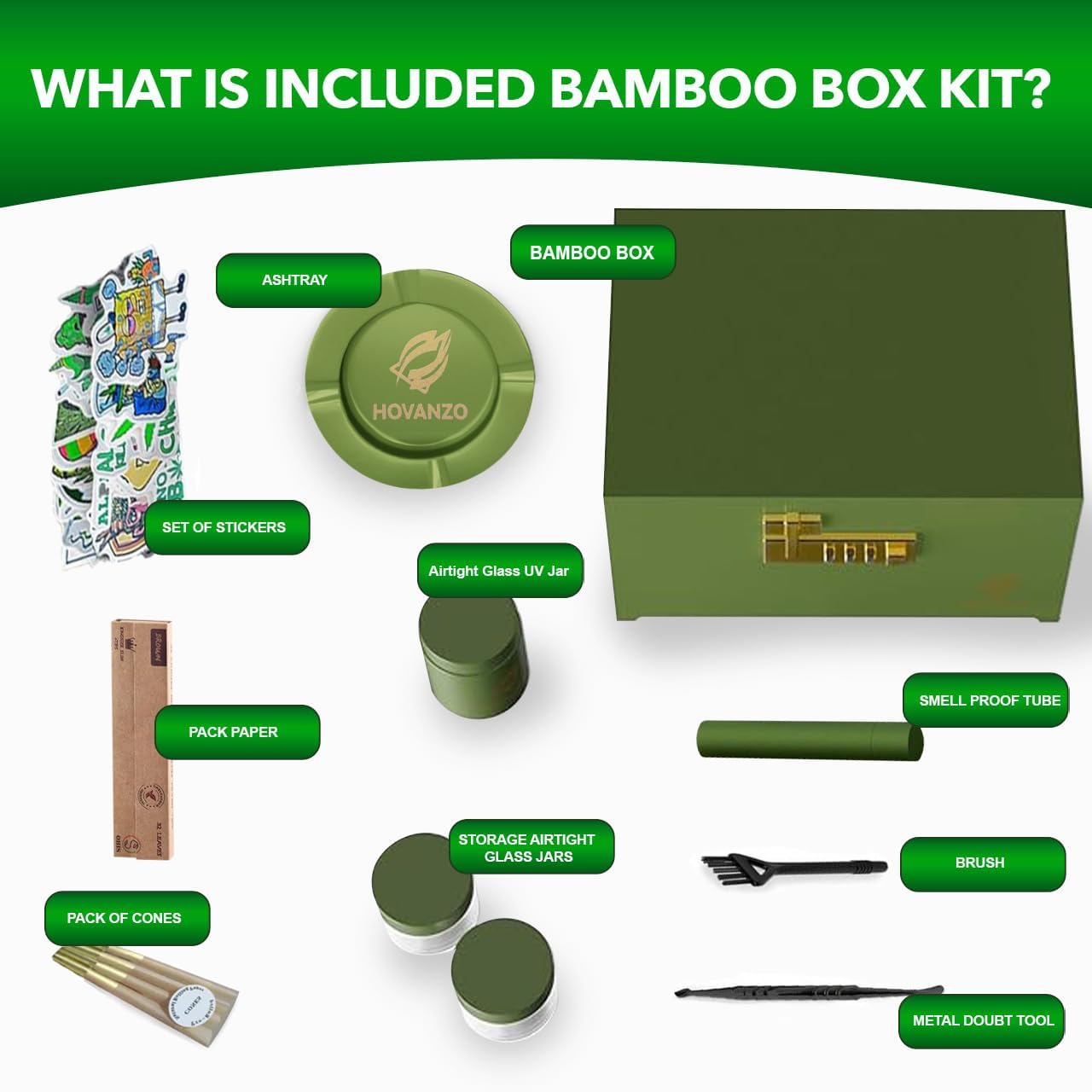 Premium Large Bamboo Storage Box with Airtight Glass Jars & Rolling Tray - Decorative Wooden Locking Container for Herbs, Spices, Tea, Jewelry & Accessories - Perfect for Home Organization, Kitchen Storage & Gift Giving