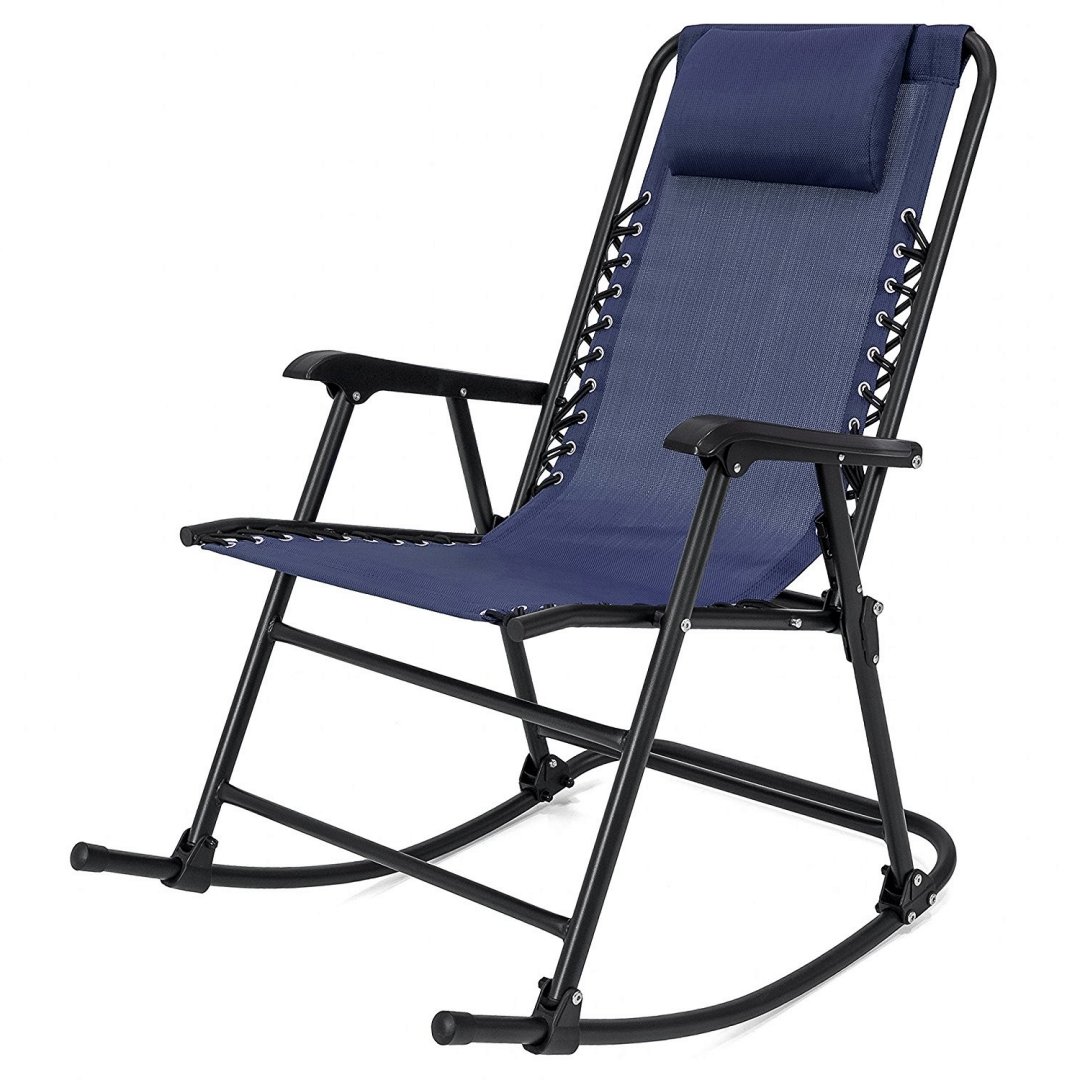 Portable Folding Rocking Chair with Solid Powder-Coated Steel Frame & Comfortable Headrest - Zero Gravity Outdoor Patio Furniture for Porch, Garden, Camping, and Beach (Blue) #1924