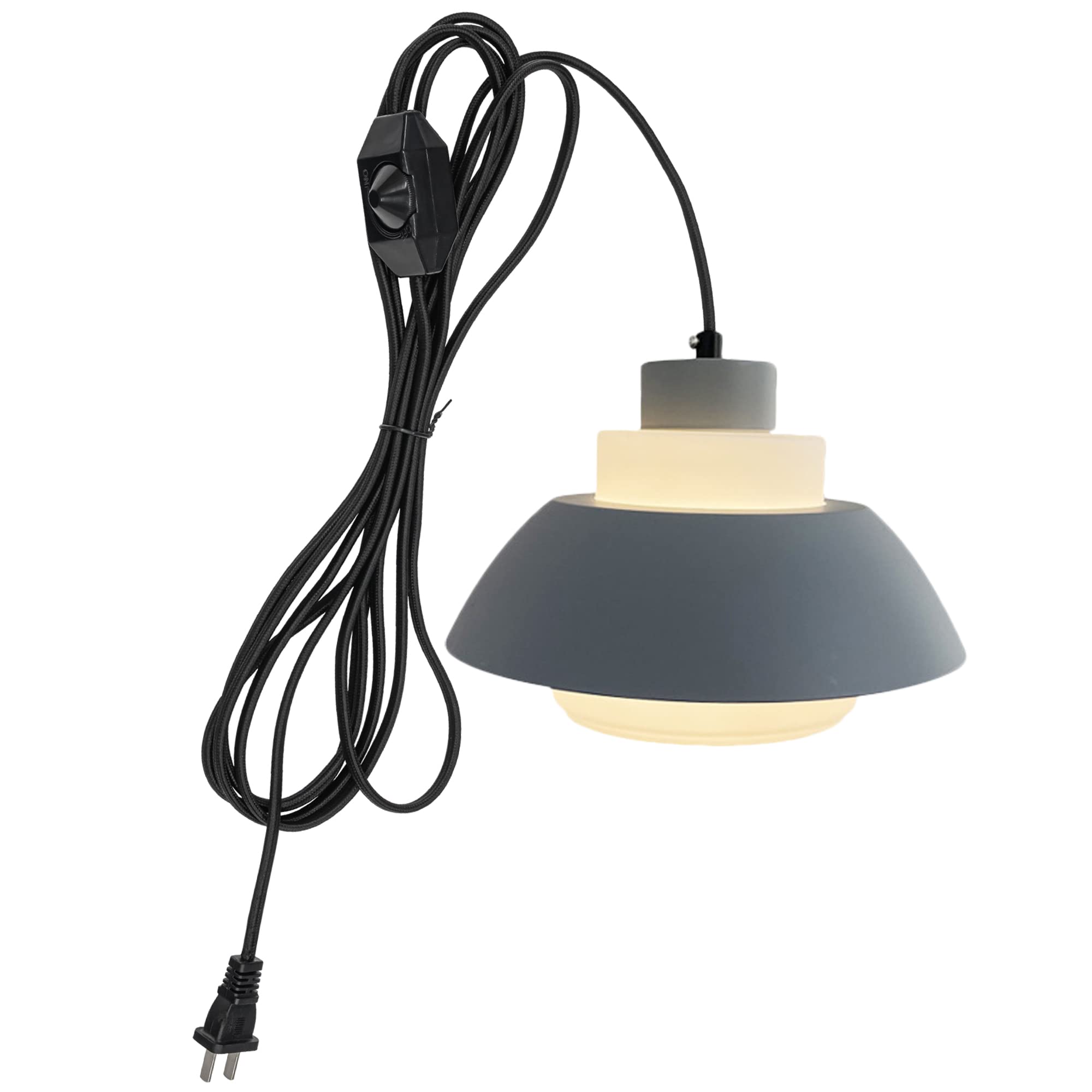 15ft Plug-in Acrylic Handle Pendant Light with UL Dimmer Switch - Macaron Grey Nordic Minimalist Loft Style Lampshade for Living Room, Bedroom & Dining Room - Bulbs Not Included (Home Decor Lighting)