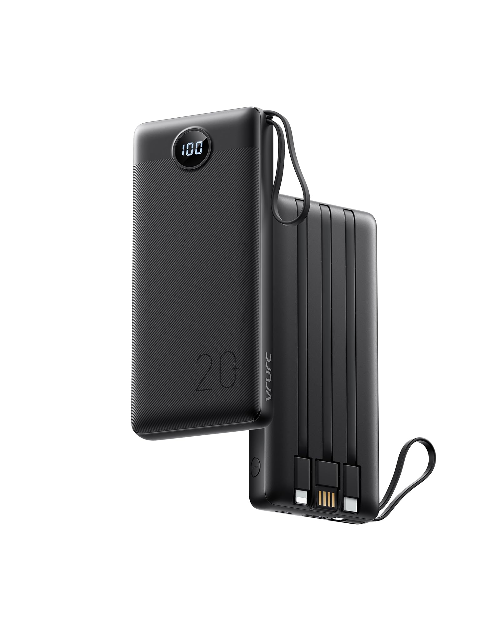 VRURC 20000mAh Power Bank with Built-in Cables - 18W PD & QC 3.0 Fast Charging, 5 Outputs & 2 Inputs Portable Charger for iPhone, Samsung, iPad - Perfect for Travel, Camping & Emergency Power Backup