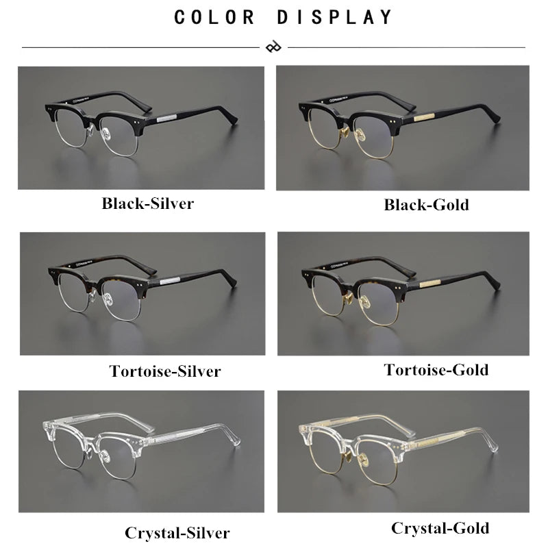 Stylish Black Unisex Semi-Rim Square Acetate Eyeglasses Frame 15022 - Perfect for Work, Reading & Fashion Accessories