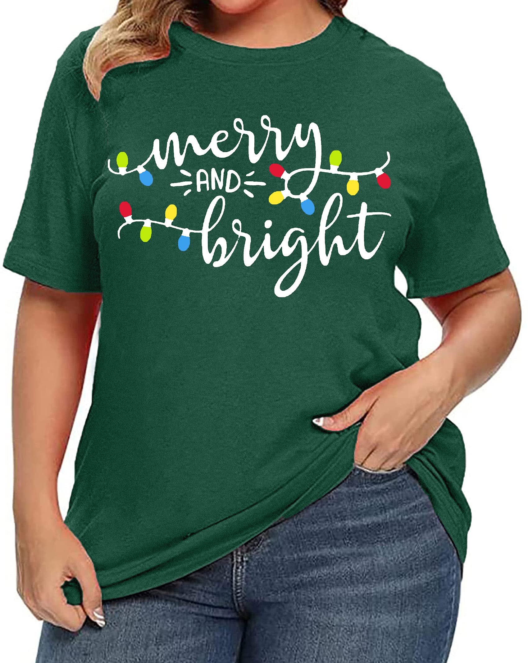 Christmas Plus Size Shirt for Women - Merry and Bright Holiday Tops, Oversized Xmas Tee, Fall Fashion T-Shirt | Perfect for Holiday Parties, Family Gatherings & Festive Outfits