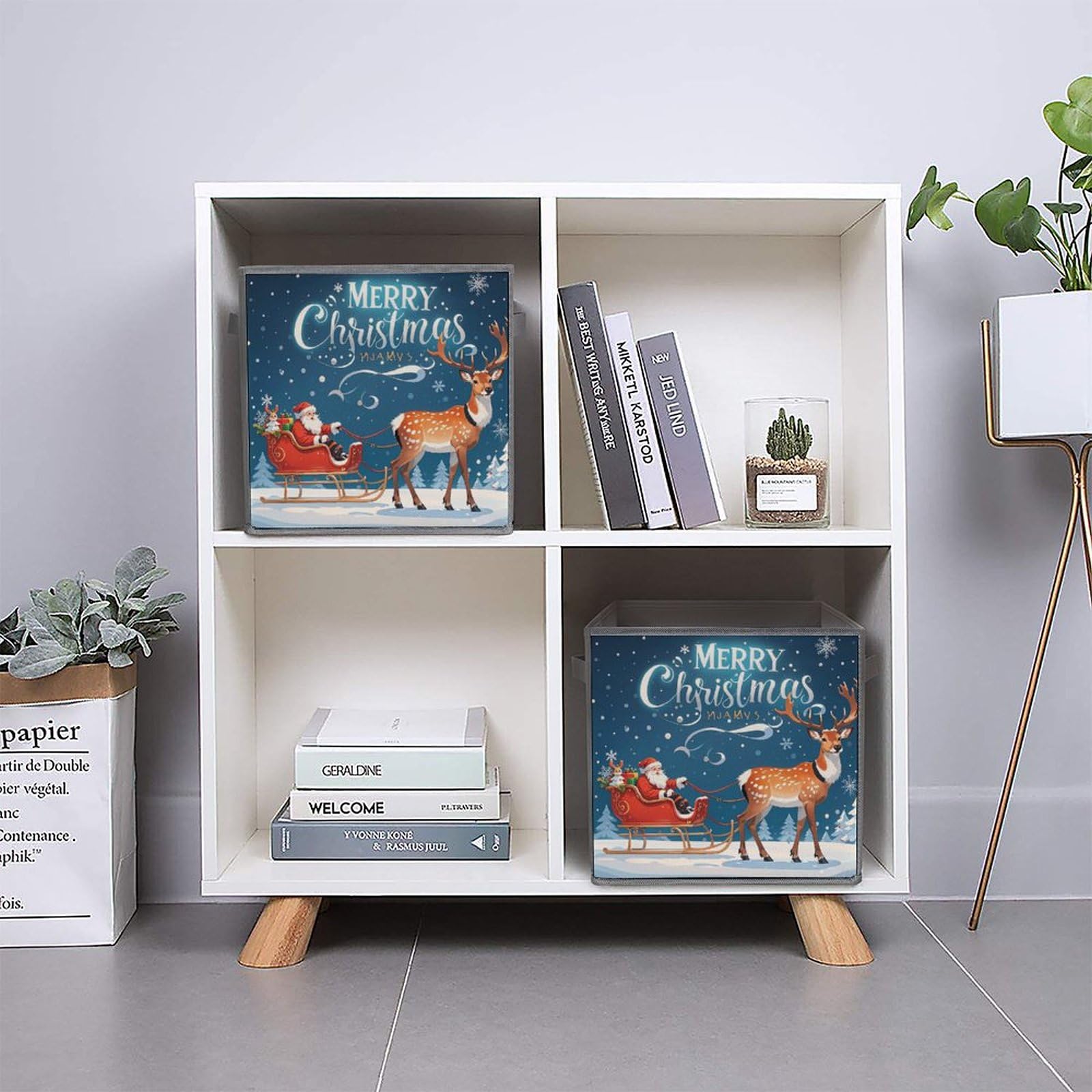 Foldable Storage Bins with Handles - Large Capacity Santa Claus & Elk Pulling Sled Printed Storage Boxes for Playroom, Office, Home Organization | Perfect for Toys, Books, and Holiday Decor Storage
