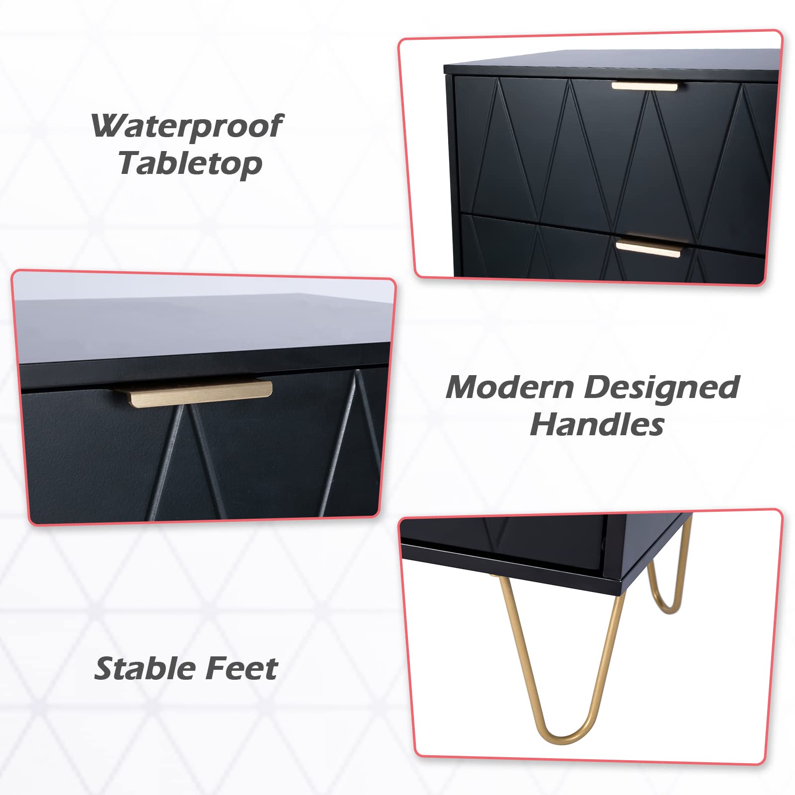 4-Drawer Wooden Dresser with Metal Legs & Anti-Tipping Device - Modern Chest of Drawers for Bedroom & Living Room - Black UEV Dresser Set - Perfect for Home Organization & Storage Solutions