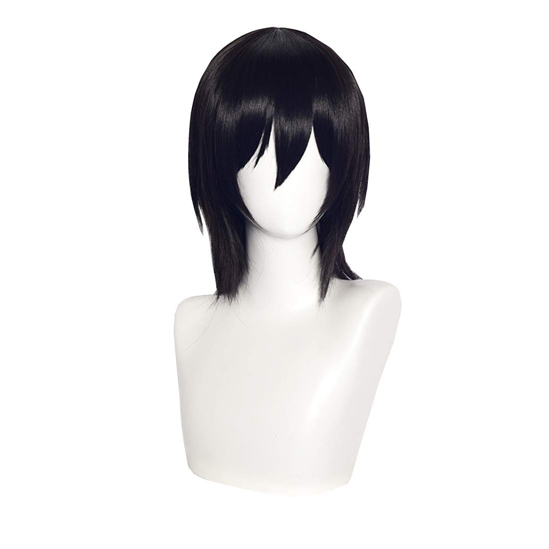 Aicos Anime Short Black Cosplay Wig for Men - Stylish Black Anime Hair Wig with Free Cap for Cosplay, Halloween, Costume Parties & Conventions