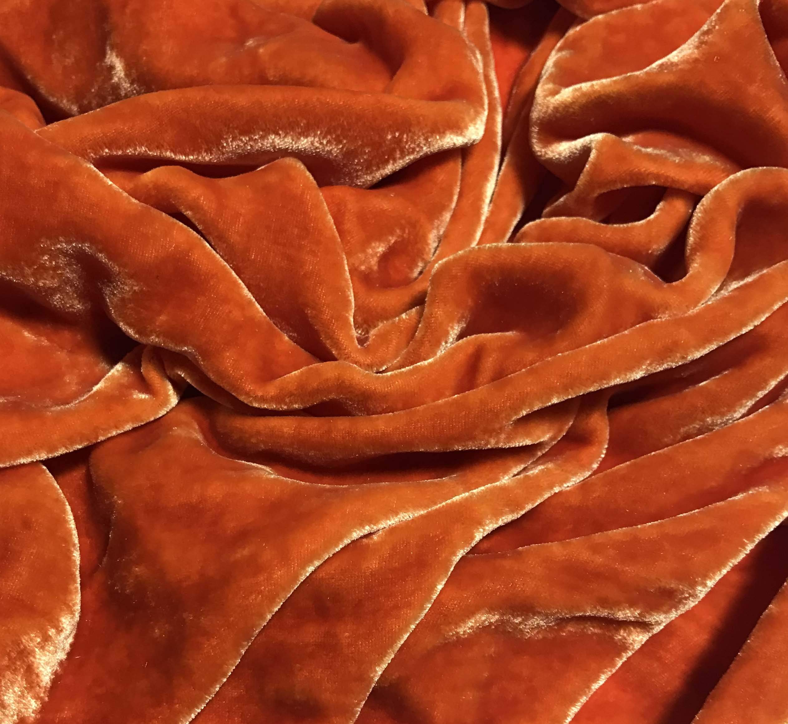 Golden Orange Hand Dyed Silk Velvet Fabric - Luxurious Soft Material for Scarves, Dresses & Home Decor
