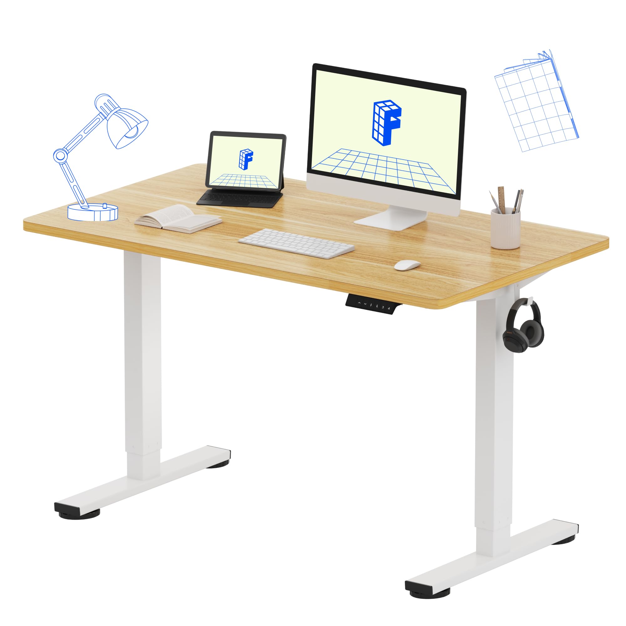 FLEXISPOT EN1 Electric Height Adjustable Standing Desk 48 x 24 Inches, Maple Top & White Frame - Ergonomic Home Office Desk for Computer & Laptop Work, Gaming & Study Setup