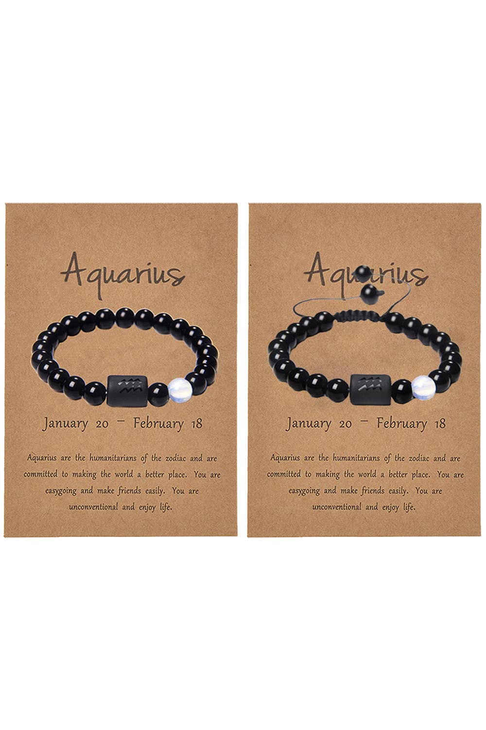 2Pcs Natural Black Onyx Zodiac Bracelet for Women & Men - 12 Constellation Horoscope Bracelet Set, Couple Matching Jewelry Gift for Birthday, Anniversary & Spiritual Healing