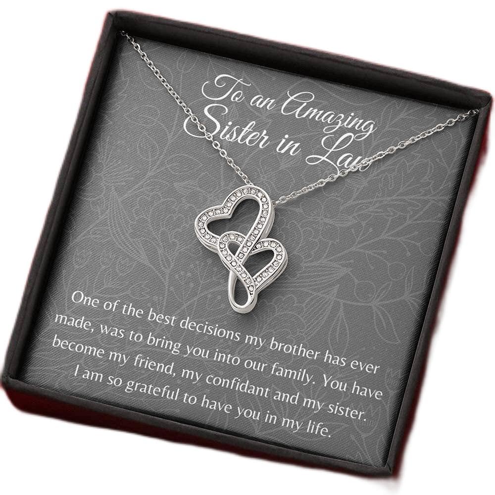 Handmade Personalized Double Heart Necklace - Sister-in-Law Jewelry Gift for Birthday, Christmas & Special Occasions | Thoughtful Message Card Jewelry for Sister-in-Law, Best Friend & Loved Ones | Perfect for Anniversaries, Bridal Showers & Heartfelt Surprises