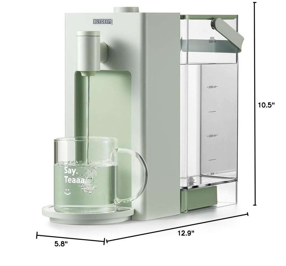 BUYDEEM S9013 Electric Instant Hot Water Dispenser - 3L (102oz) Countertop Water Boiler & Warmer with 8 Temperature Settings & 5 Output Options for Tea, Coffee, Baby Formula - Fast Heating, Energy Efficient - Perfect for Home, Office & Kitchen Use (Green)