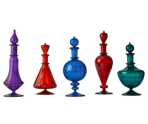 Premium Fragrance Glass Decanters Set of 4 - Elegant Refillable Perfume Bottles with Stoppers, Colored Empty Decorative Bottles for Home & Office Decor | Egyptian Glass Art | Perfect for Vanity Display, Gift Giving & Luxury Fragrance Storage