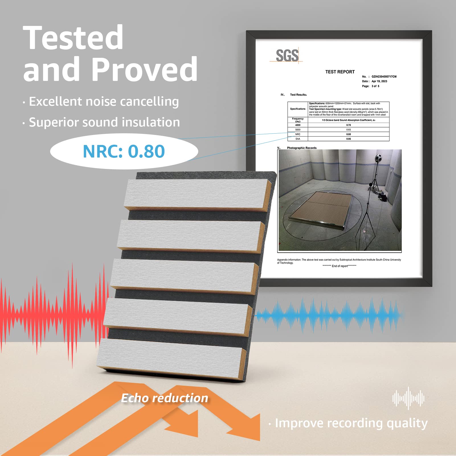 Art3d 4 Pack Wood Slat Acoustic Panels for Wall & Ceiling - 3D Fluted Sound Absorbing Panels with Natural Wood Finish in Brushed Silver - Perfect for Home Theater, Recording Studio & Office Noise Reduction