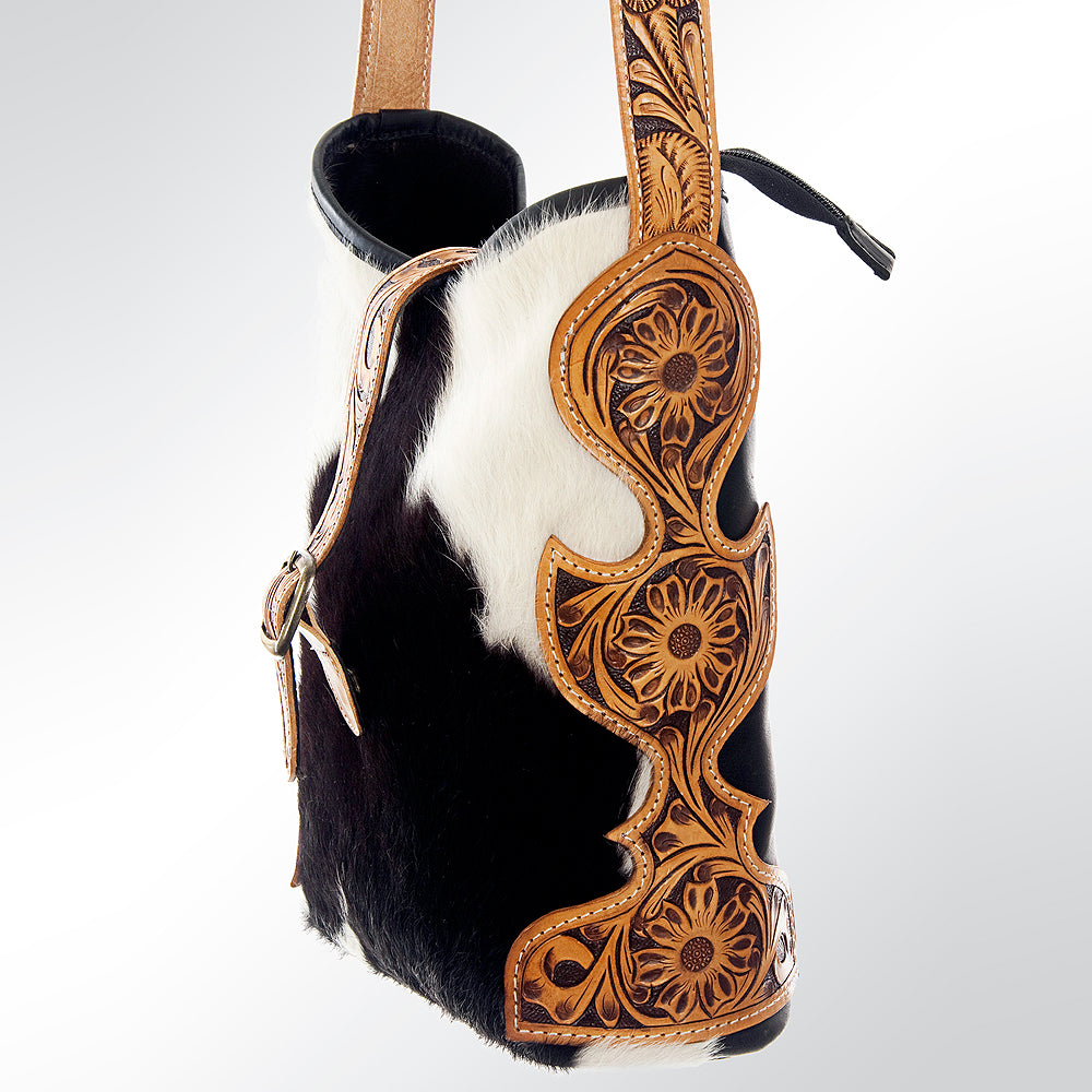 American Darling ADBG539BKW Genuine Leather Hobo Handbag for Women - Western Style Hair-On Leather Purse with Hand-Tooled Details | Perfect for Casual Outings, Cowgirl Fashion & Everyday Use