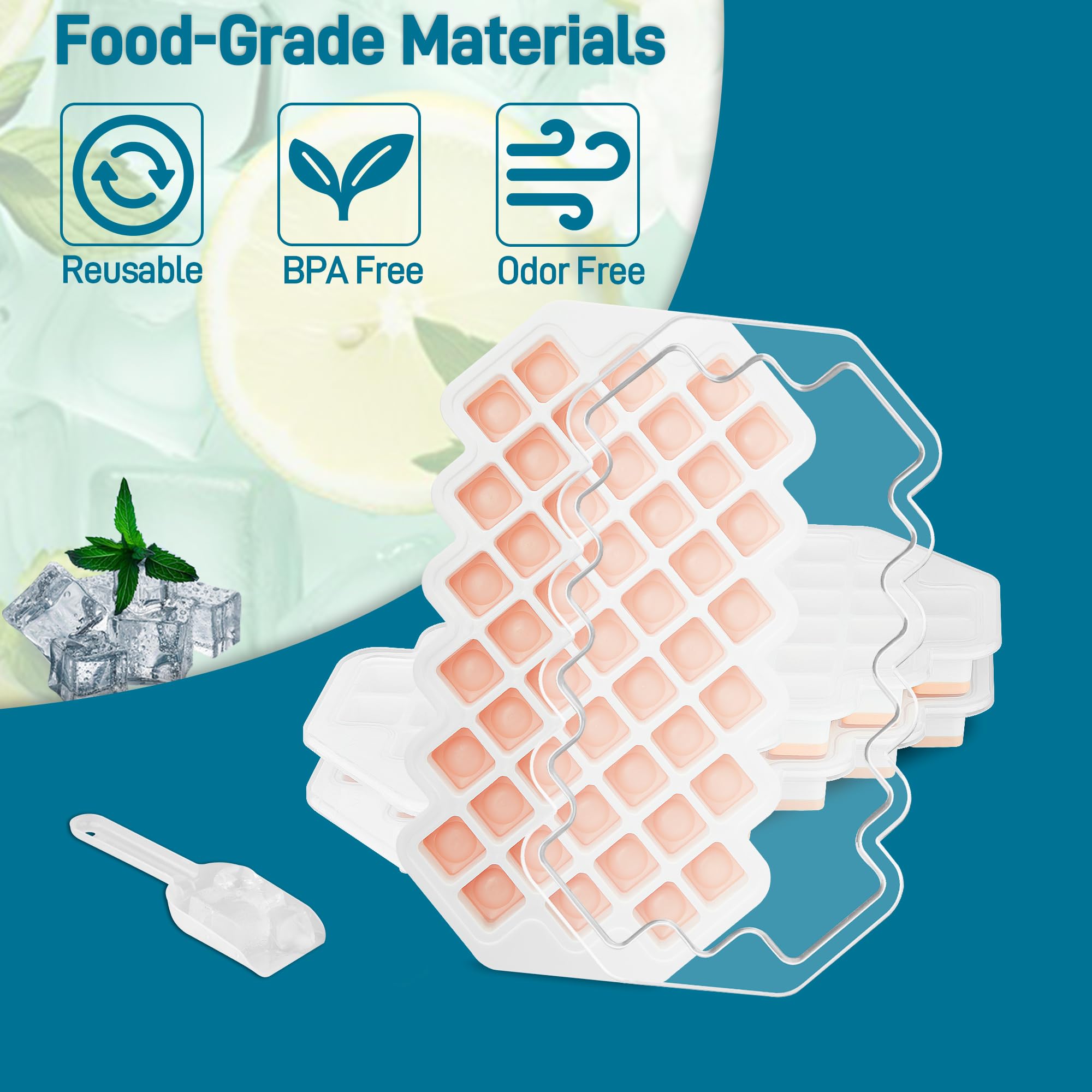 3-Pack Silicone Ice Cube Trays with Lid & Storage Bin - BPA Free, 0.8