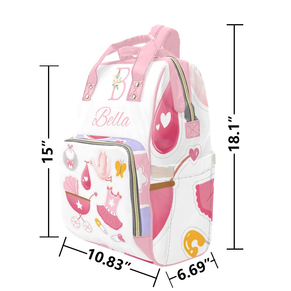 Custom Personalized Pink Diaper Bag for Girls - Waterproof Nursing Tote & Mummy Backpack for Moms - 15x10.83x6.69 Inches - Perfect for Travel, Outdoor & Baby Essentials Organization