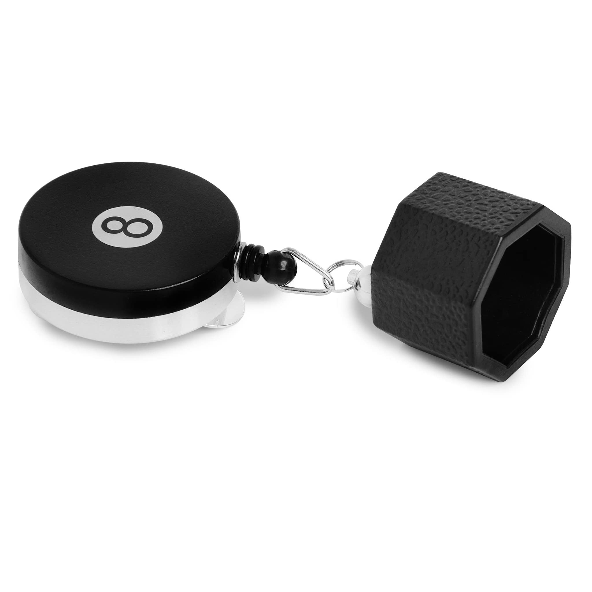 OKKO Retractable Octagon 8-Ball Billiard Pool Cue Chalk Holder with Belt Clip - Black - Compatible with Predator Chalk - Perfect for Pool Players & Bar Game Enthusiasts