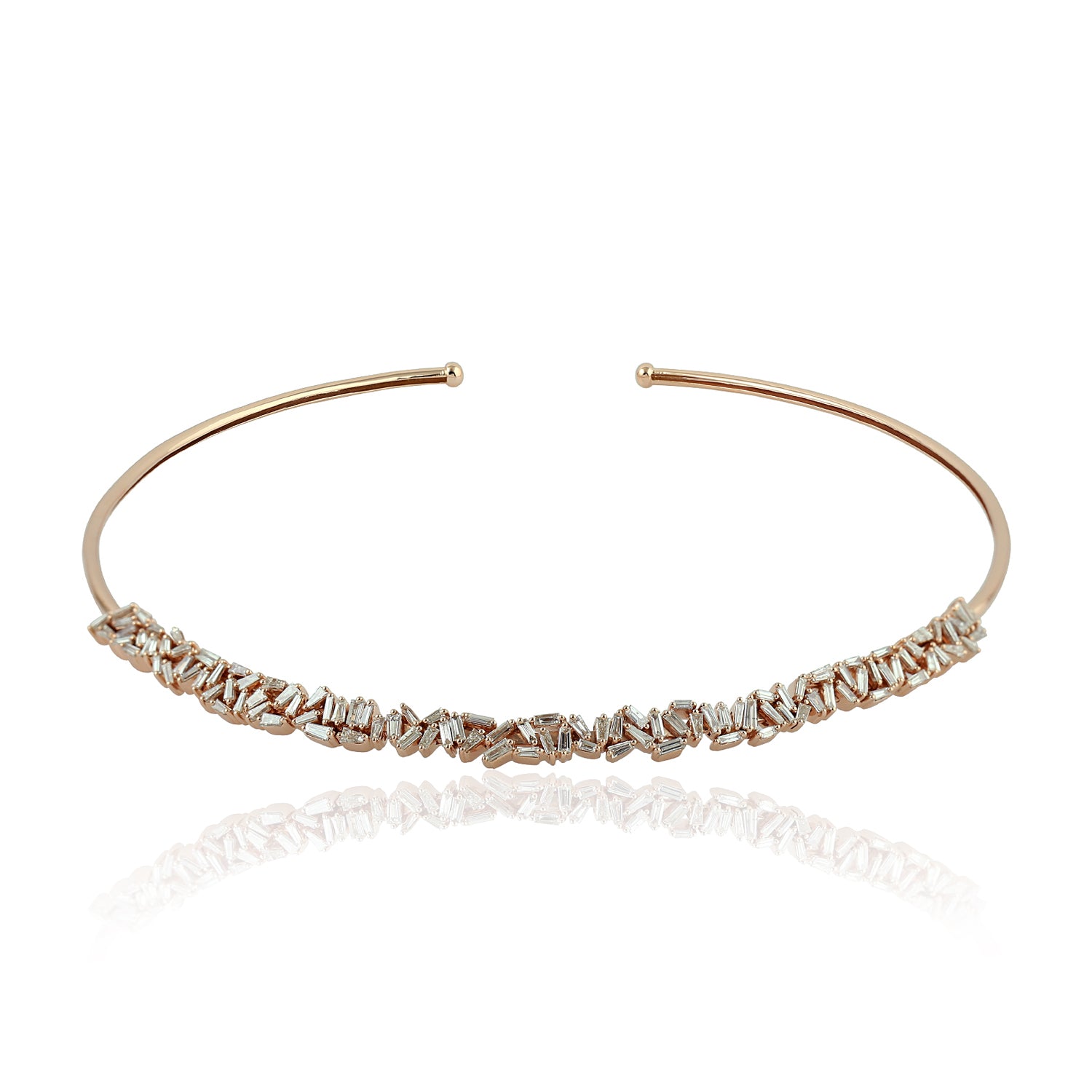 18K Rose Gold Baguette Diamond Cuff Necklace - Handmade Solid Gold Jewelry for Women - Perfect Gift for Anniversary, Wedding & Special Occasions