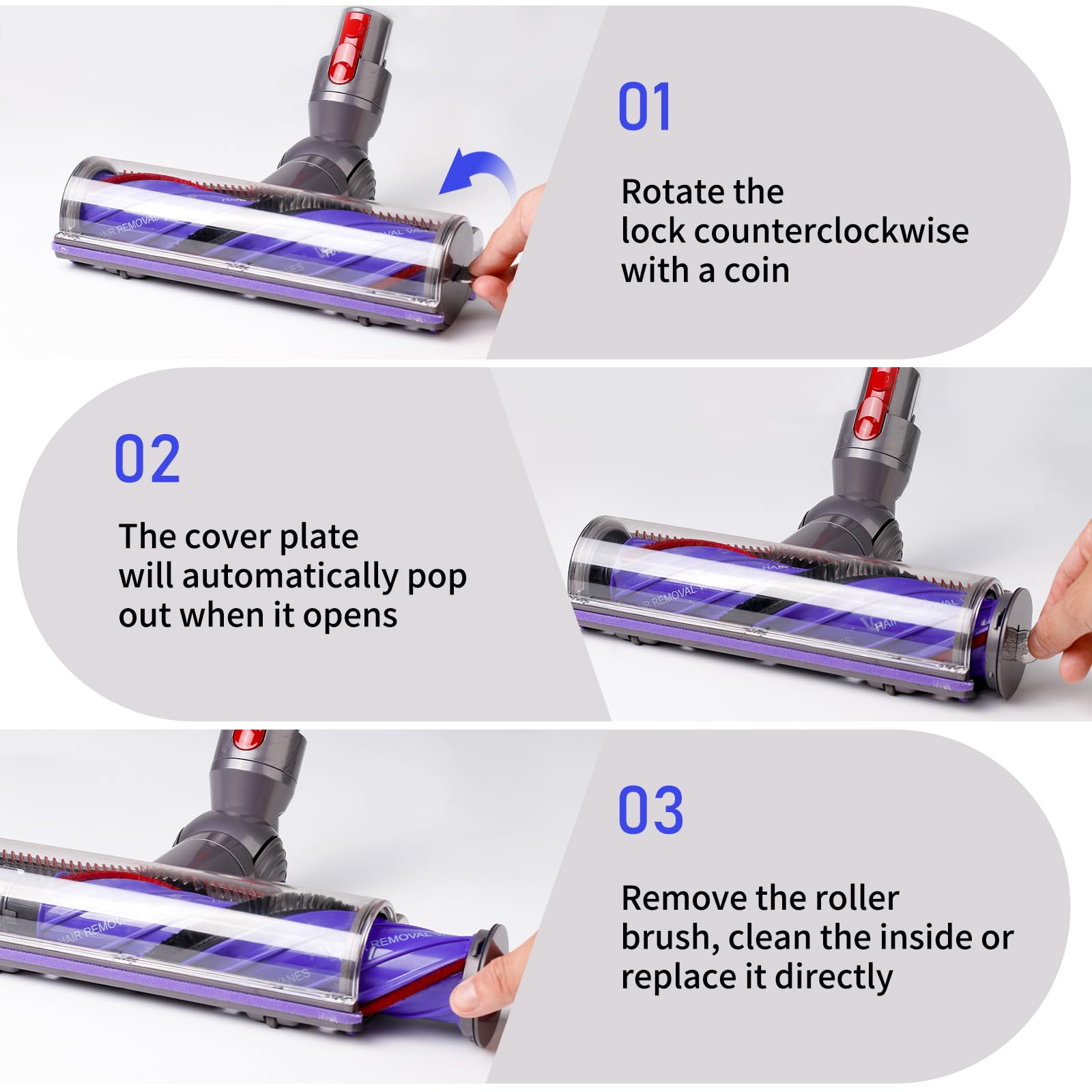 Dyson V7 V8 V10 V11 V15 Quick-Release Motorhead Cleaner - Anti-Tangle Vacuum Attachment for Carpets & Rugs - Perfect for Pet Hair Removal & Deep Cleaning Hard Floors