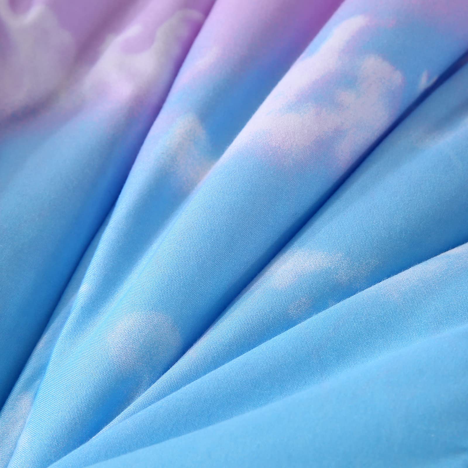 Mengersi Reversible Rainbow Comforter Set for Girls - Twin Size Pink & Sky Blue Solid Bedding - Perfect for Kids' Bedroom, Dorm Room & Sleepovers