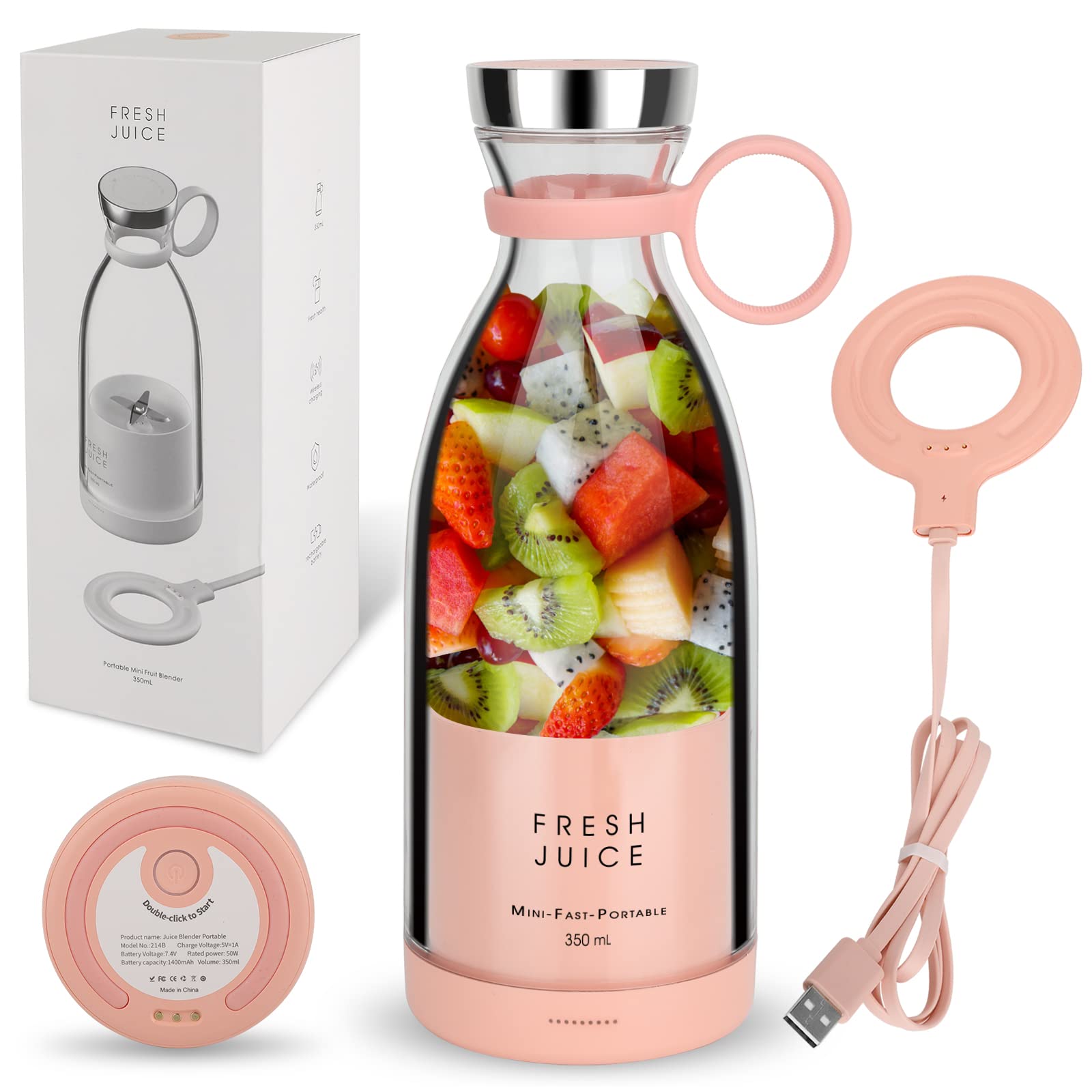Portable USB Rechargeable Mini Blender - Personal Handheld Smoothie Maker for Shakes, Juices & Protein Drinks - Perfect for Travel, Gym, Office & Home Use