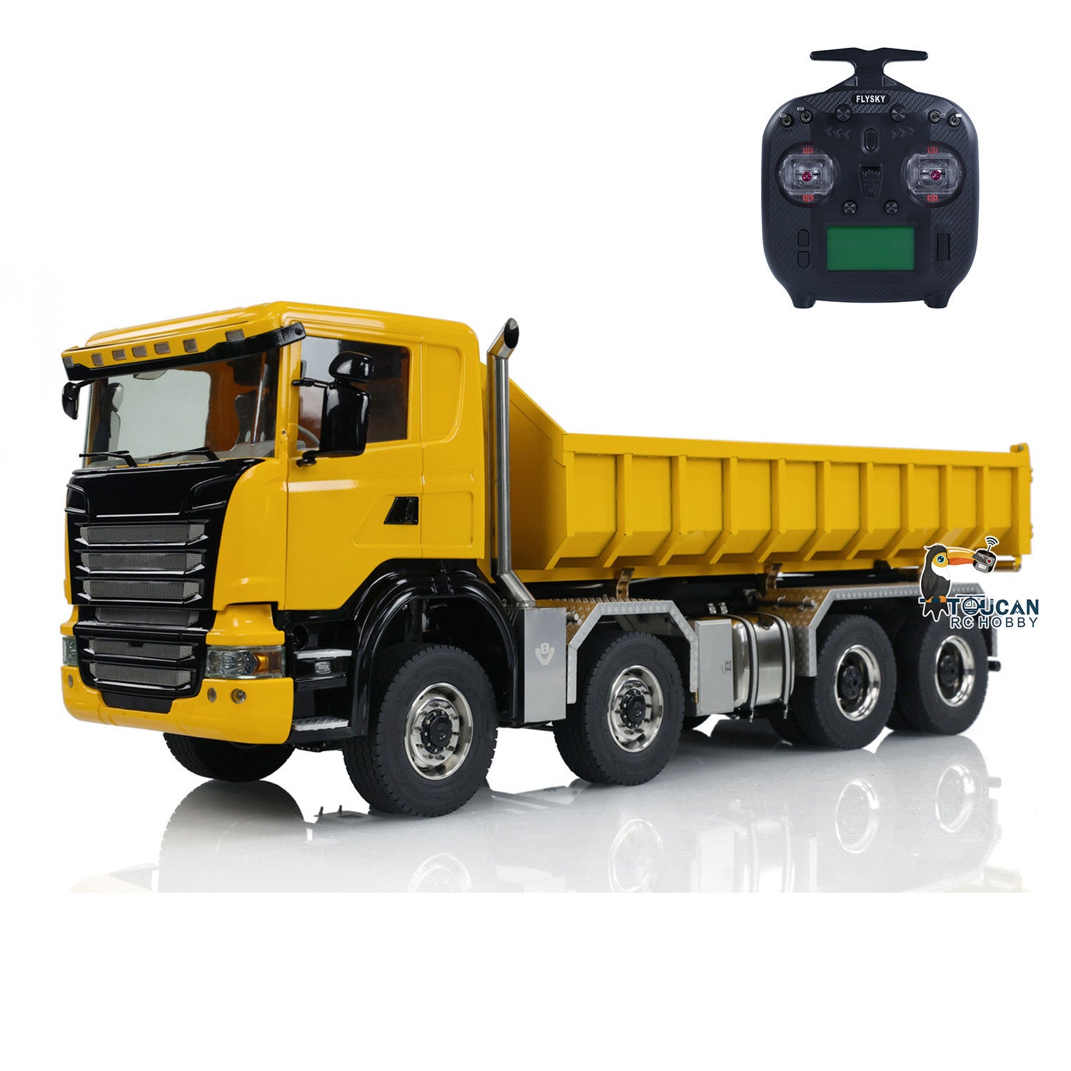 1/14 Scale 8x8 RC Hydraulic Dump Truck with 3-Speed Transmission, Differential Lock Axles & Powerful Motor - Remote Control Construction Vehicle for Off-Road Play, Sandbox Toys, and Construction Site Simulation