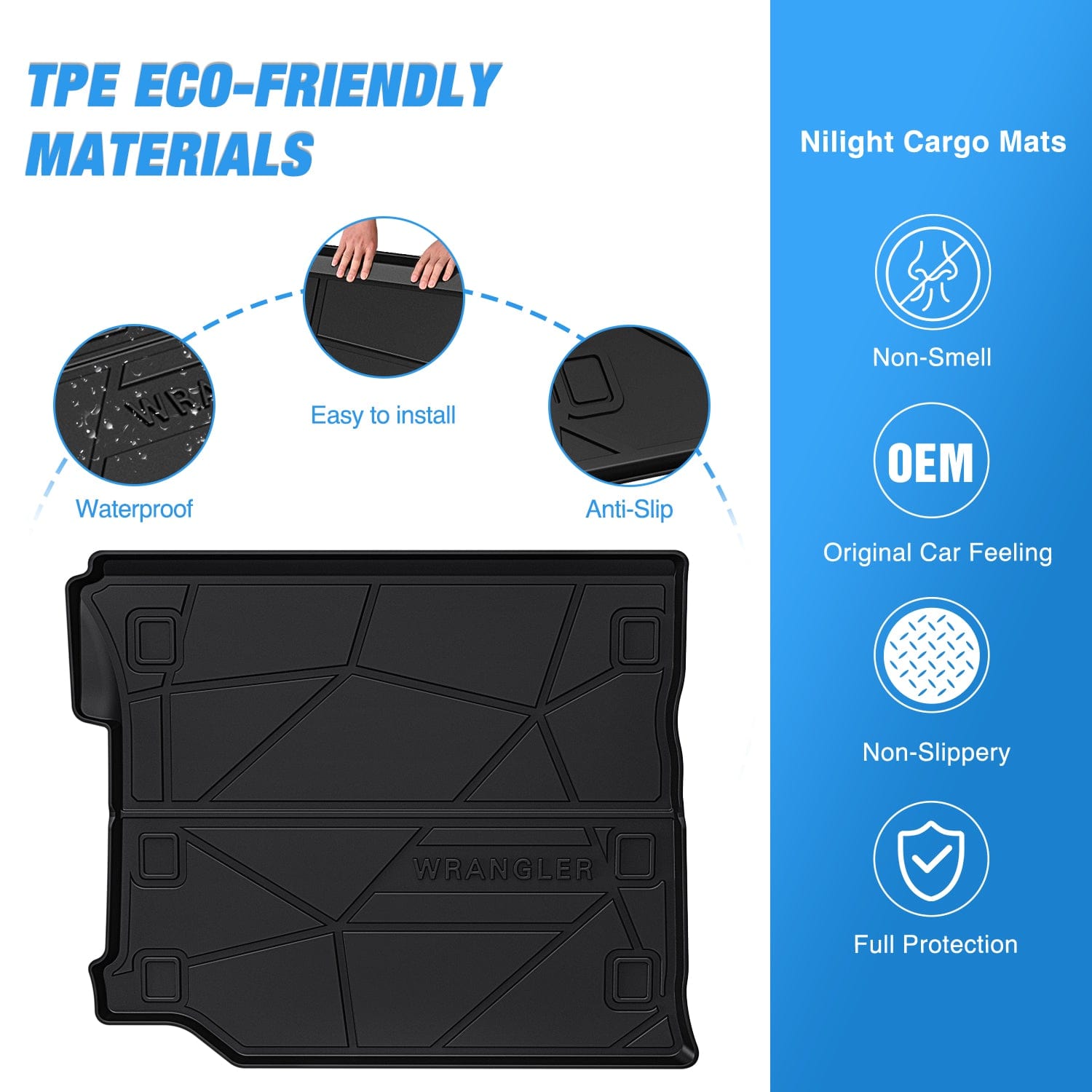 Premium All-Weather Cargo Mats with Subwoofer for 2018-2025 Jeep Wrangler JL Unlimited 4-Door (Fits JL Models Only) - Durable Protection for Off-Road Adventures & Daily Commutes