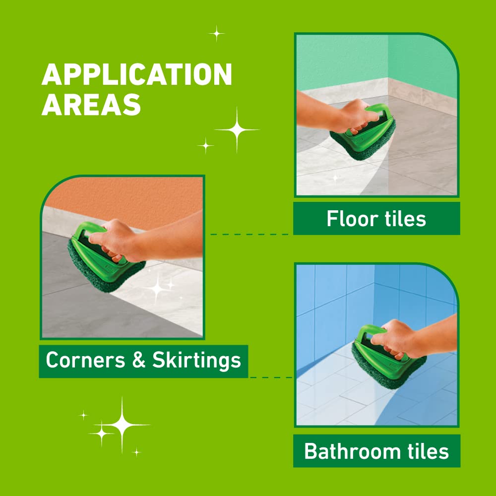 Scotch-Bite Heavy Duty Bathroom Cleaning Brush with Abrasive Scrubber - Powerful Tile & Grout Cleaner for Shower, Bathtub, Sink (Green, 1-Pack) - Perfect for Deep Cleaning Bathrooms & Kitchen Surfaces