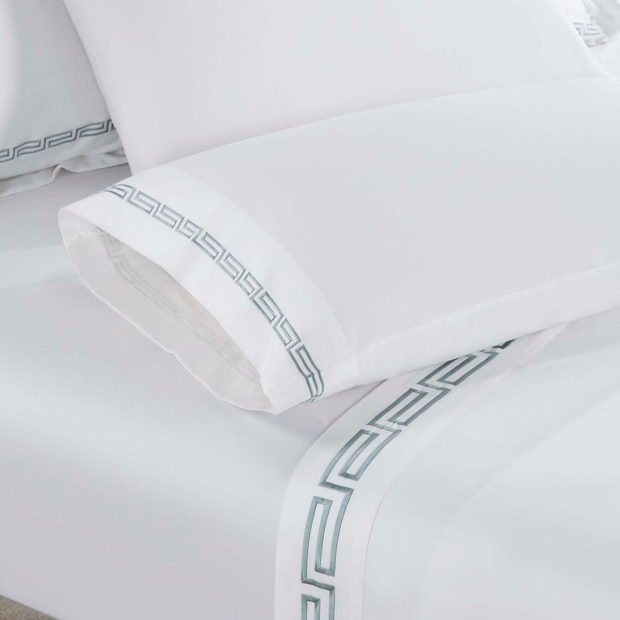 Premium Harrison Cotton Greek Key Embroidered Deep Pocket Bed Sheet Set - Queen Size, 4-Piece Luxury Bedding for Master Bedroom & Guest Room