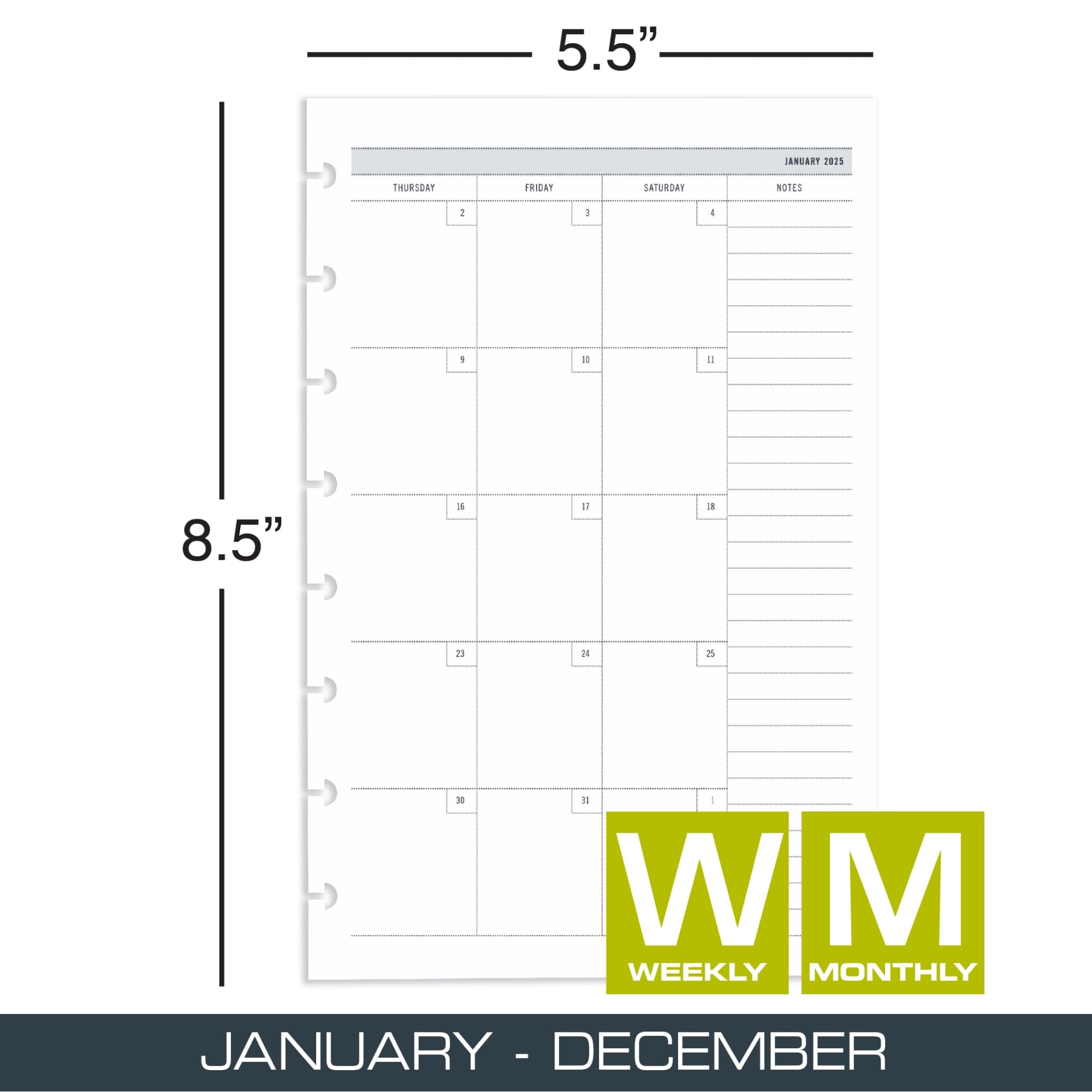 2025 TUL® Discbound Weekly & Monthly Planner Refill Pages - Junior Size (January-December) | Perfect for Students, Office & Home Organization | Durable Paper for Daily Planning & Note Taking