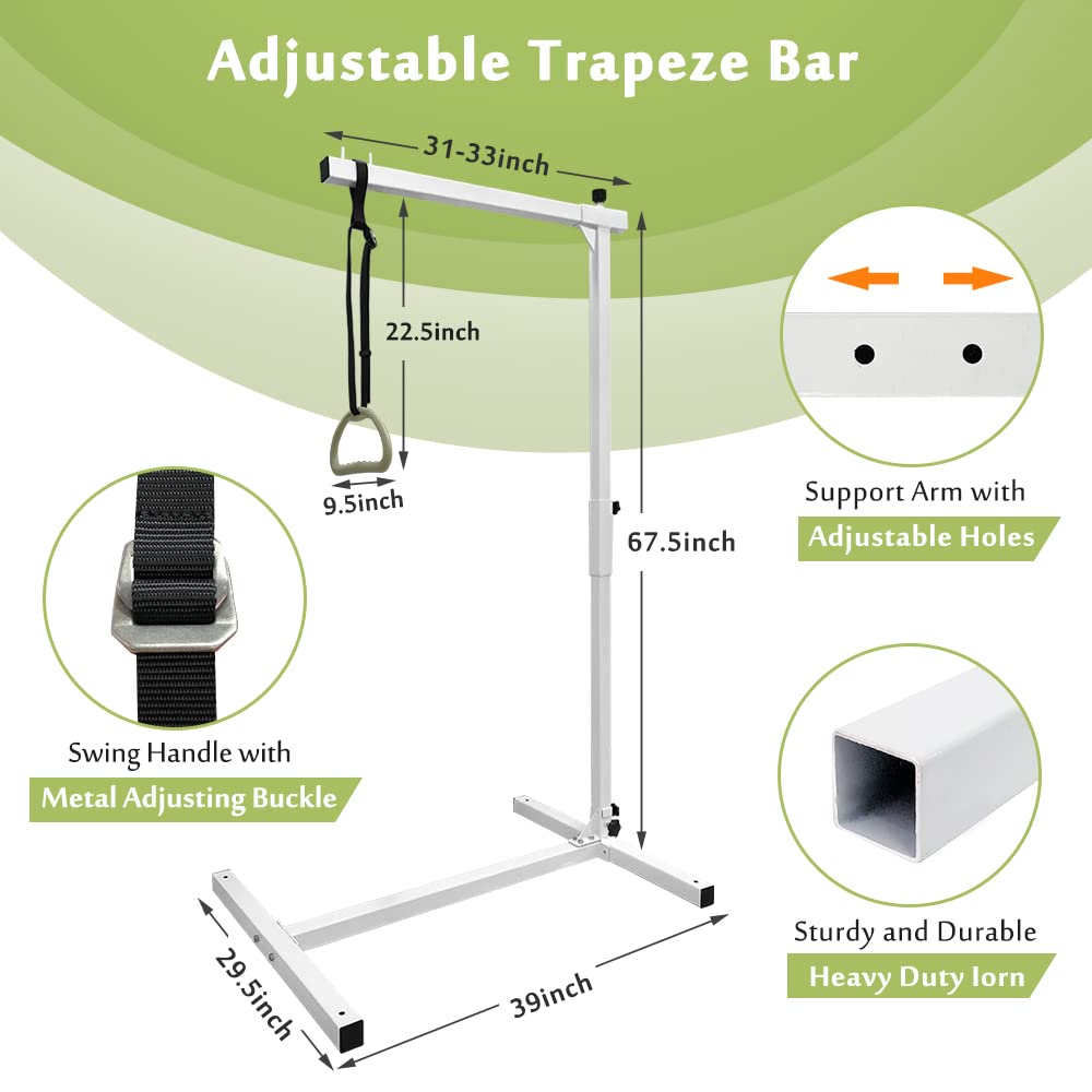 Mybow Bed Trapeze Bar - Adjustable Bed Mobility Aid for Seniors & Elderly, Bedside Pull Up Bar & Transfer Rail, Bariatric Bed Handle for Hospital & Home Use - Ideal for Standing Assistance & Safe Patient Transfer