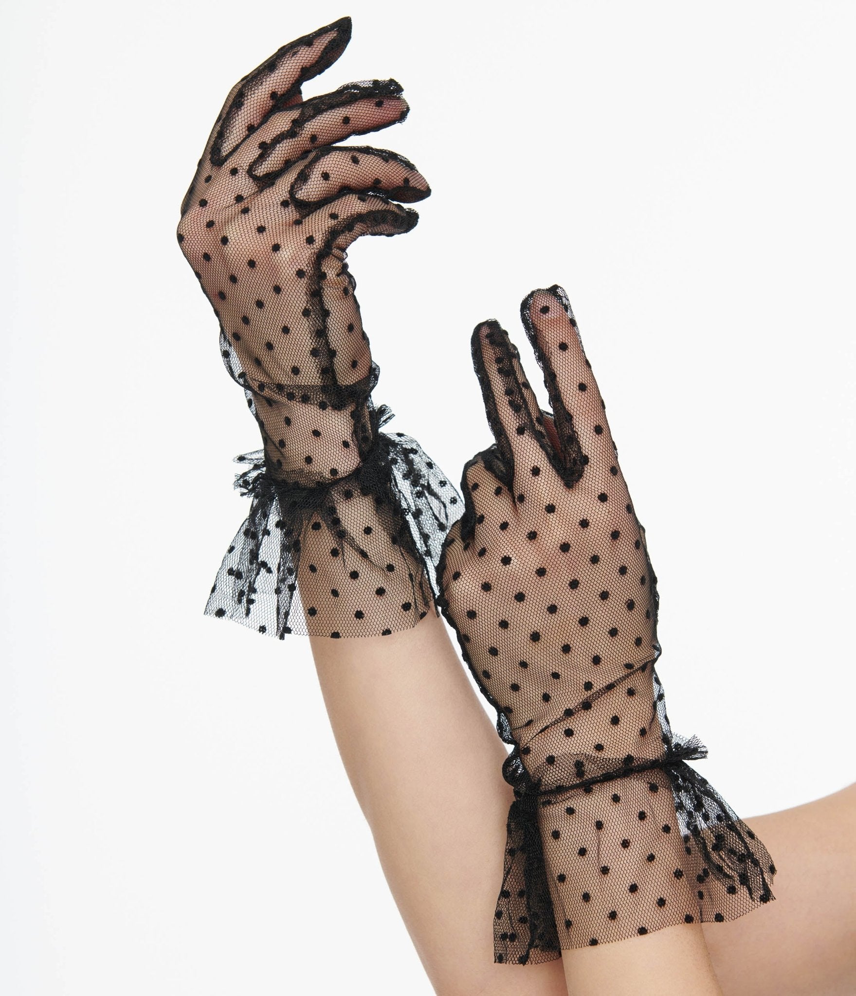 Vintage 1950s Black Dot Mesh Gloves - Retro Style Lace Gloves for Women - Perfect for Costume Parties, Pin-Up Fashion & Burlesque Shows